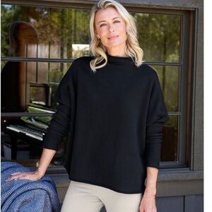 New Frank & Eileen Effie Funnel Neck Capelet Sweatshirt Black Long Sleeve XS